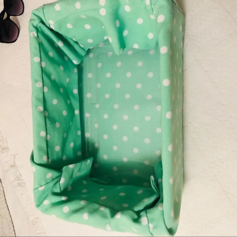 Pottery Barn Basket Liner Mint Green with White Polka Dots Polyester Teen Dorm